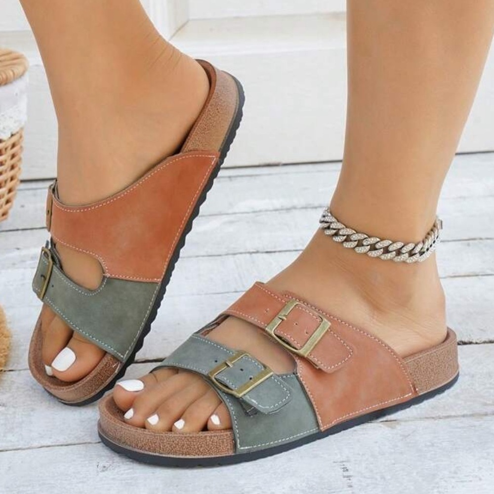 NEW Stylish Women's Two-To e Adjustable Buckle Slide Sandals